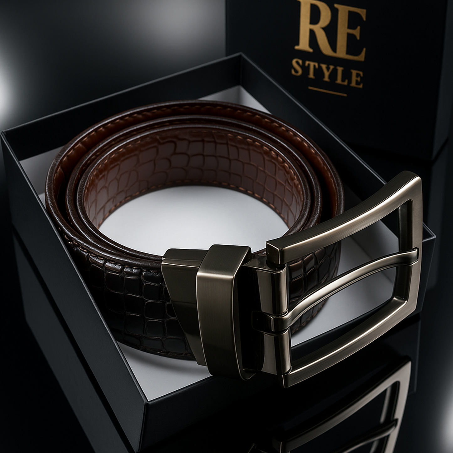 Croc Reversible Leather Belt