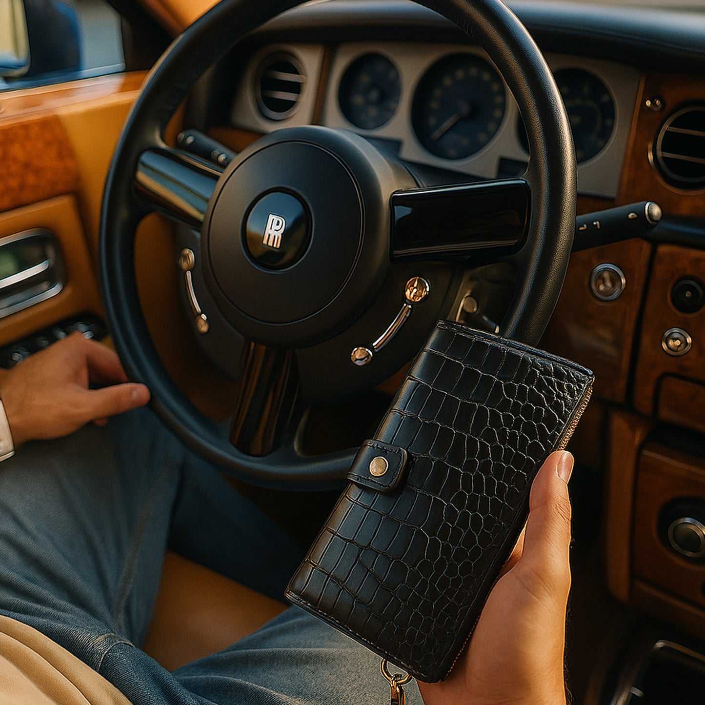 Croco Style Leather Wallet - Long Wallet