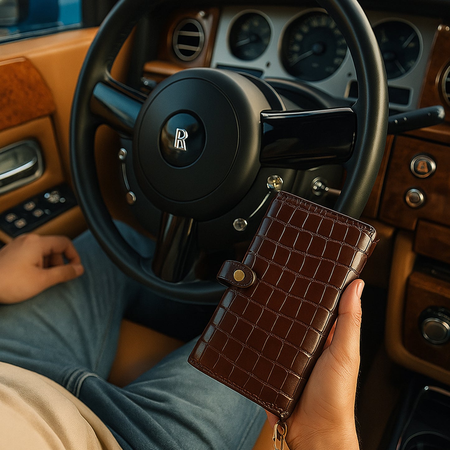 Croco Style Leather Wallet - Long Wallet
